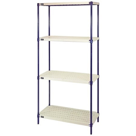 Quantum Storage Systems Storage Shelving, Ventilated Style, 18 D, 30 W, 72 H, 4 Shelves, Blue/Ivory RPWR72-1830E